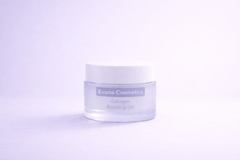 Evona collagen gel jar on lavender background