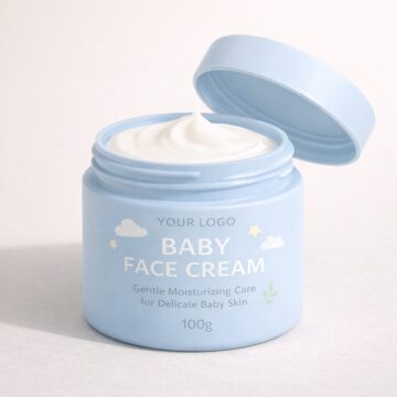 Baby face cream texture in open jar